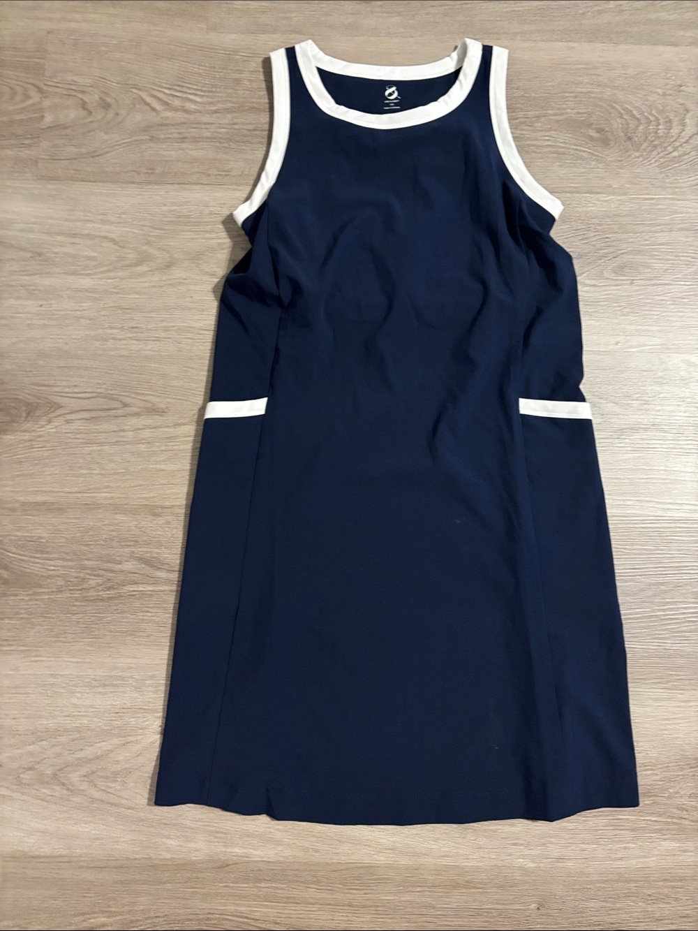 Lou & Grey XXS navy and white wanderweave mini dress